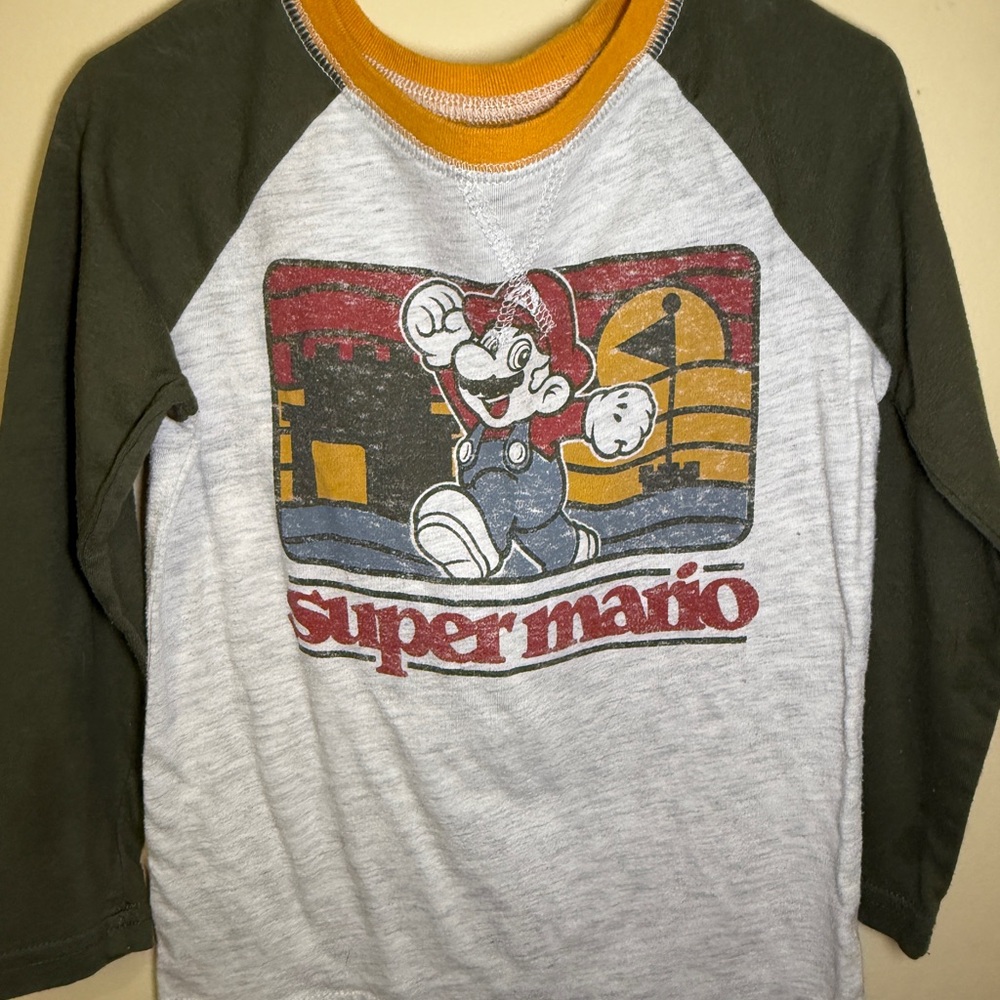 Nintendo Super Mario Kids Long Sleeve Shirt - Green and White